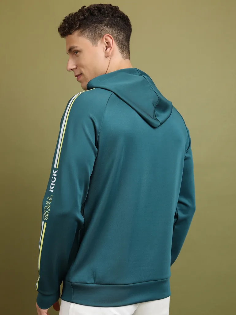 Printed Raglan Sleeves Hoodie with Drawstring - 2