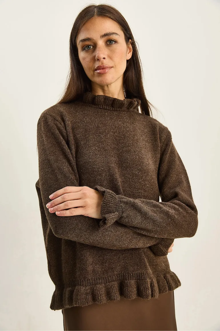 LUCCI Frilly Half Turtleneck Buttoned Knit Sweater - 3