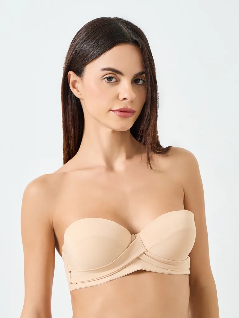 Solid Front Cross Buckle Padded Wired Bra - 2
