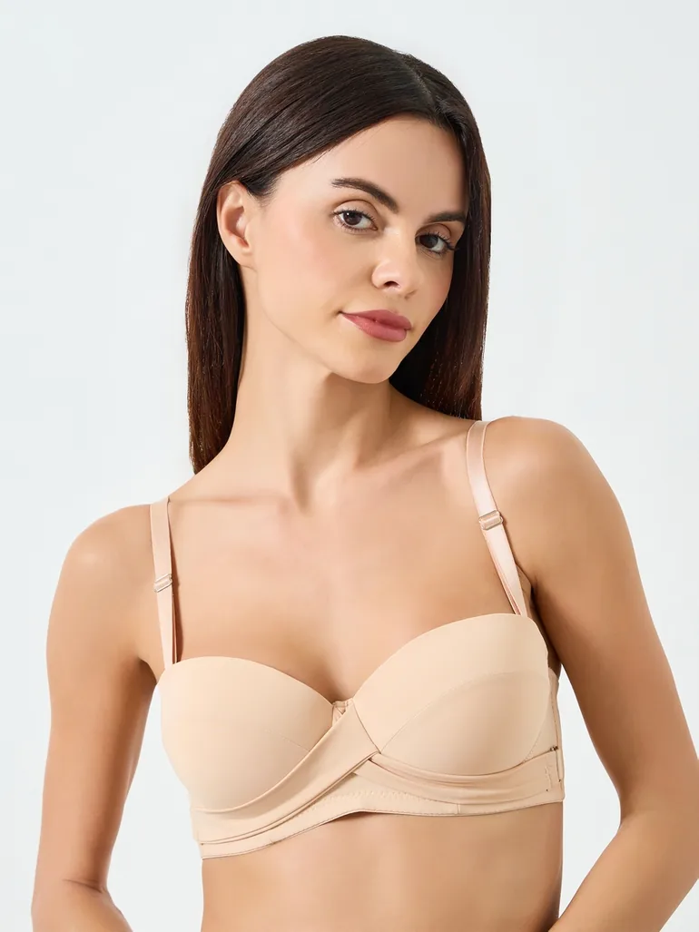 Solid Front Cross Buckle Padded Wired Bra