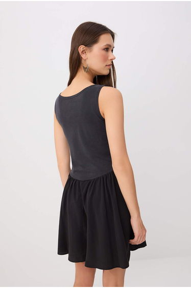 Black Plain Skater Lyocell Content Corset Detailed Thick Strap Mini Knitted Dress product thumbnail 4