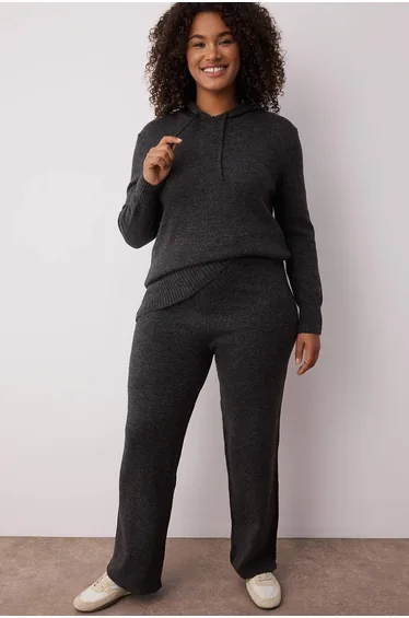 Anthracite Hooded Knitwear Top-Bottom Set
