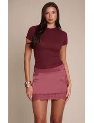 Plum Double Lace Trim Mini Skirt