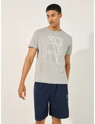 Graphic Print Round Neck T-Shirt and Shorts Pyjama Set - 1