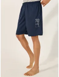 Graphic Print Round Neck T-Shirt and Shorts Pyjama Set - 4
