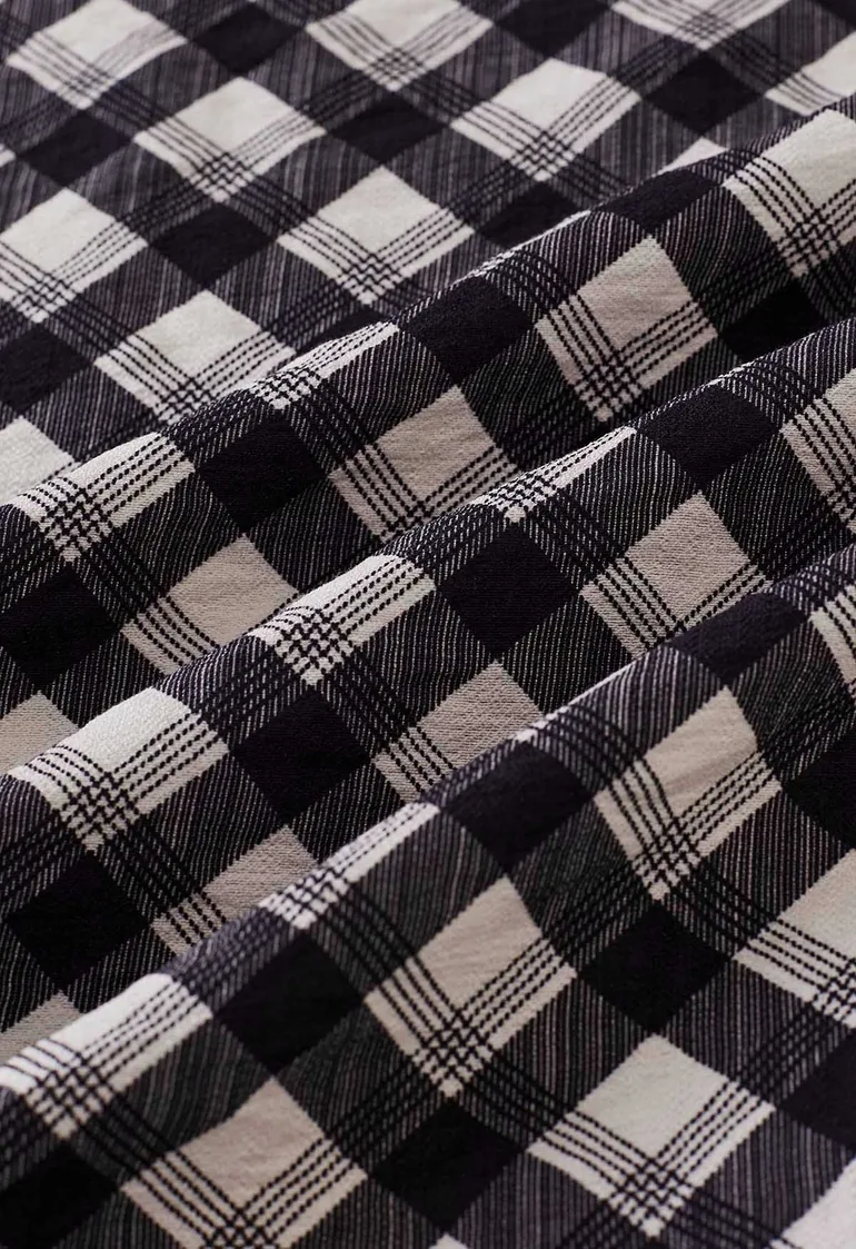 Gingham Tie-Bow Ruched Waist Sleeveless Dress in Black for Brunch Dates & Office Day - 9