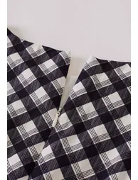 Gingham Tie-Bow Ruched Waist Sleeveless Dress in Black for Brunch Dates & Office Day - 6