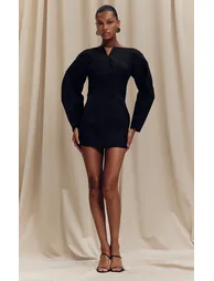 Black Cocoon Sleeve Cinched Waist Blazer Dress - 2