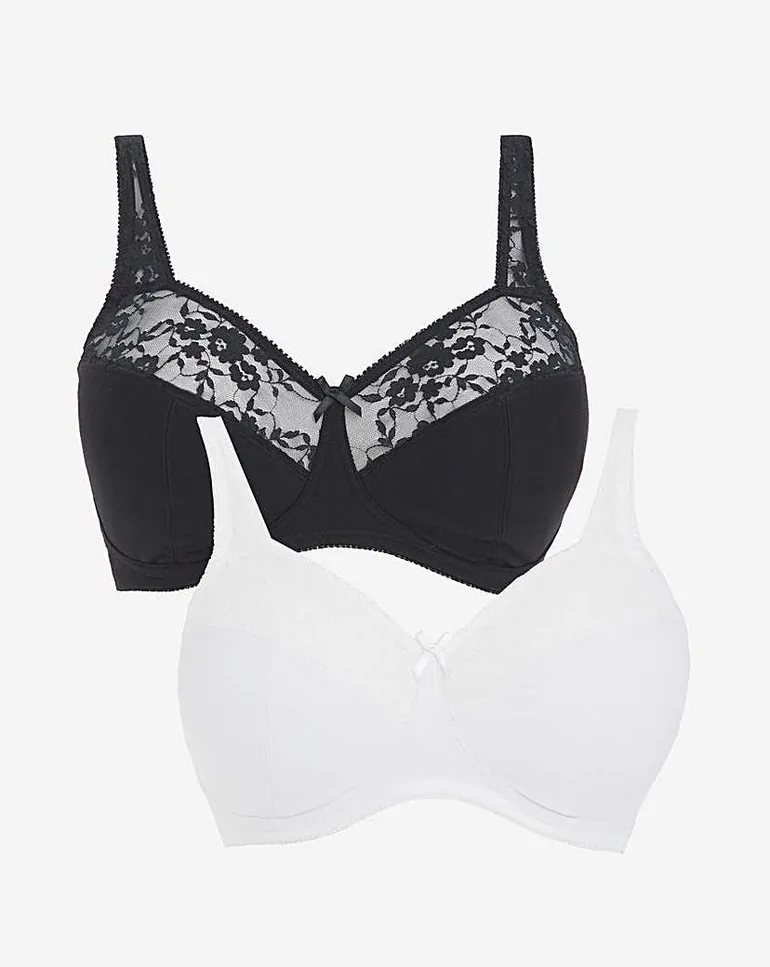 2 Pack Lace Non Wired Full Cup Bras - 2
