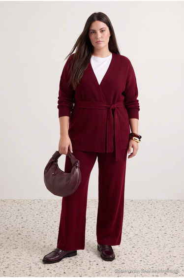 Burgundy Midi Length Belted Knitwear Top and Bottom Set product thumbnail 4
