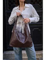 Brown Knitted Patterned Shoulder Bag – Elegant & Luxurious Look - 1