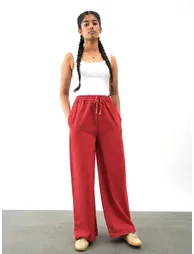 Girls Red Wide Leg Drawstring Trousers