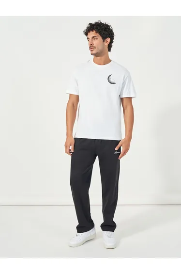 Men Relaxed Open Hem Joggers with Embroidery