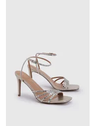 Sophie Metallic Textile Embellished High Stiletto heeled Sandals - 2