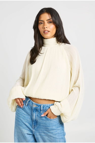 Plisse Batwing Blouse - ivory product thumbnail 3