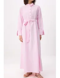 Powder Unlined Plain Woven Terrycotton Hijab Dress - 2