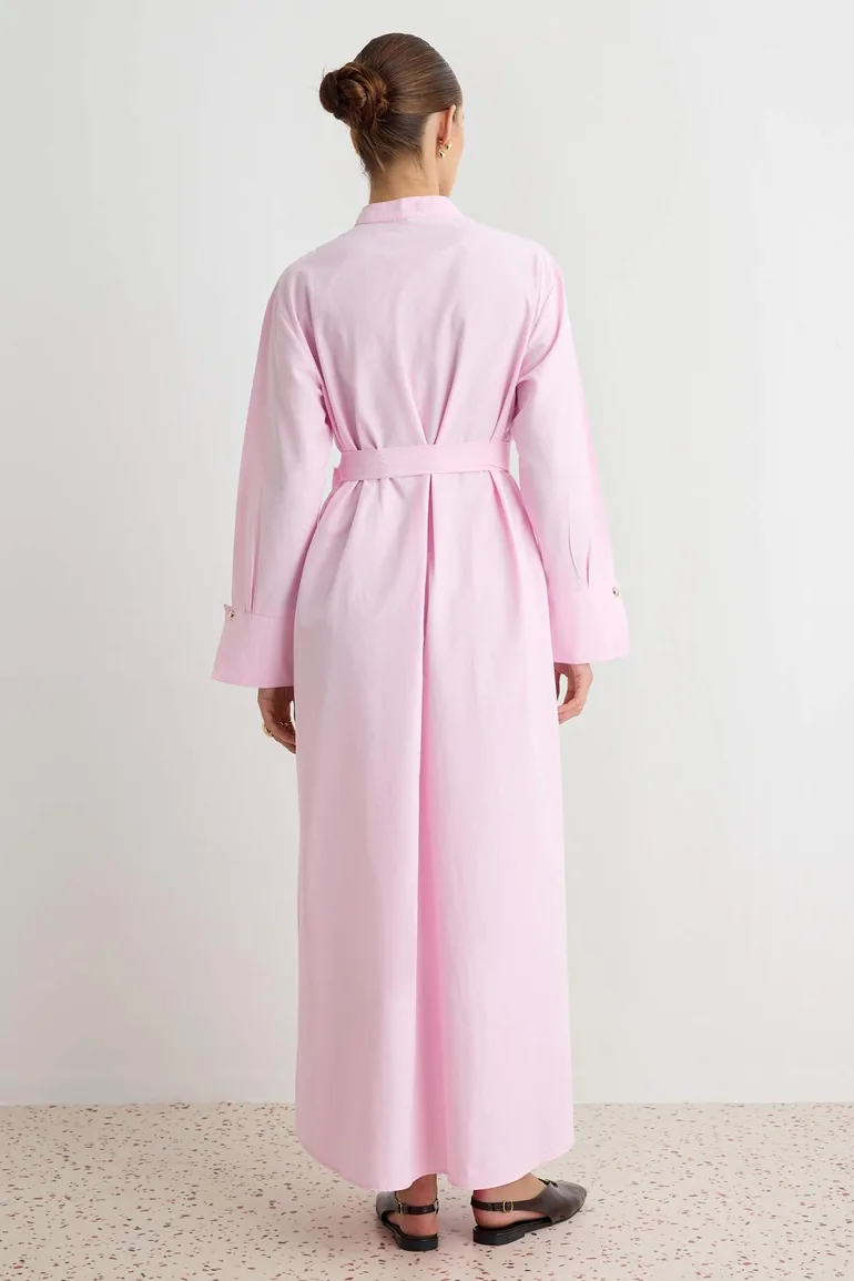 Powder Unlined Plain Woven Terrycotton Hijab Dress - 7