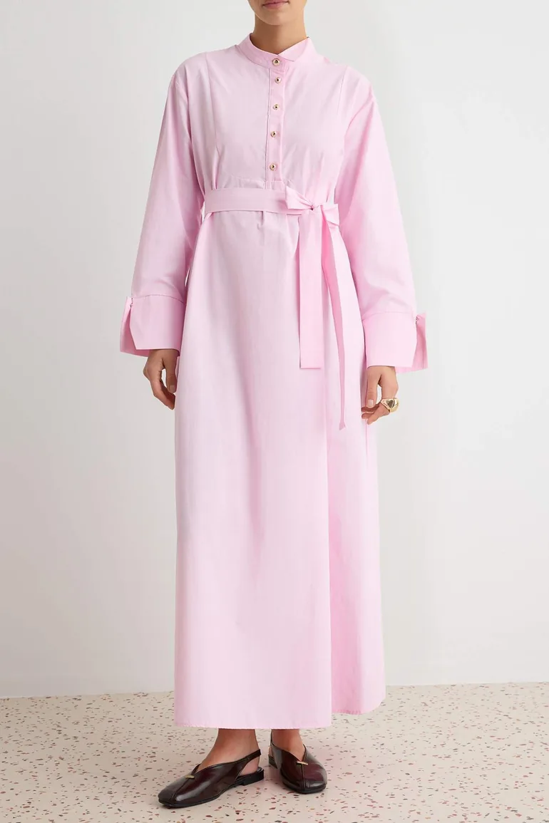 Powder Unlined Plain Woven Terrycotton Hijab Dress - 6