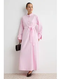 Powder Unlined Plain Woven Terrycotton Hijab Dress - 4