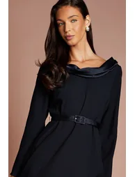 Roll Neck Long Sleeve Crepe Belted Midi Dress - 1