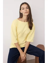 Yellow Interlock Peplum/Waisted Flexible Knit Blouse - 1