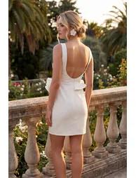 White Rose Detailed Lined Woven Short / Mini Dress - 1