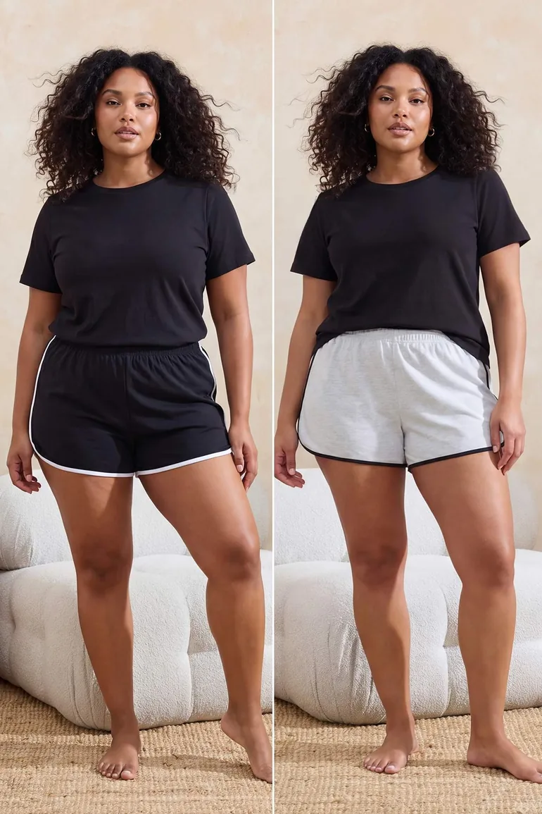Black-Grey Piped Single Jersey 2-Pack Large Size Pajama Bottoms