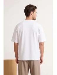 White Oversized /Wide 100% Cotton Crew Neck Pocket T-Shirt - 1