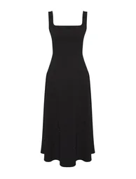 Black Straight A-Line Stone Accessory Woven Finike Midi Unlined Stylish/Evening Dress - 4