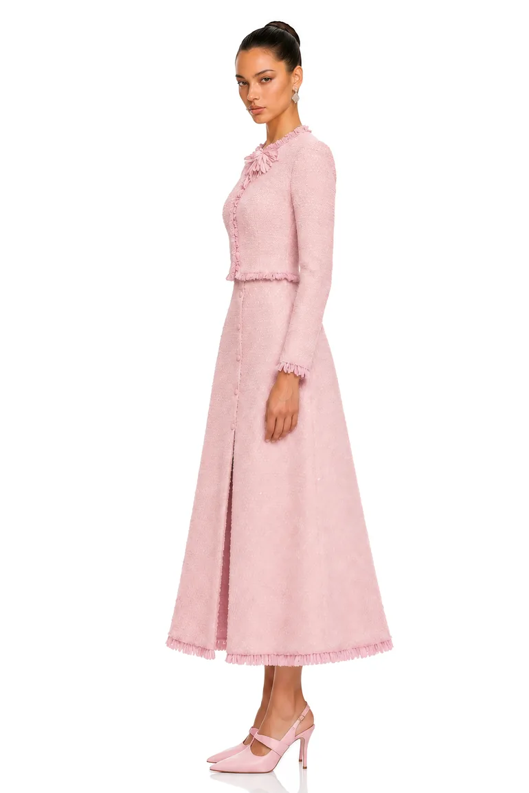 Briony Pink Tweed Jacket & Skirt Set with Fringe - 2