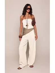 Cream Textured Bandeau Ruched Top Co-ord - 2
