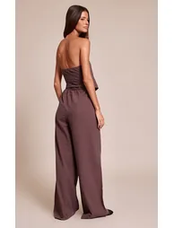 Brown Textured Bandeau Button Jumpsuit - 1