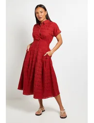 Broderie Short Sleeve Midi Dress