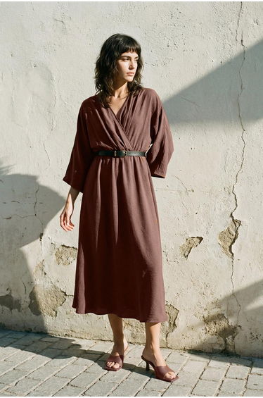 Brown Straight A-line Aerobin Dress