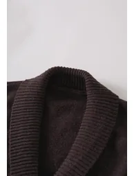 Shawl Collar Faux Wrap Belt Knit Sweater in Brown - 5