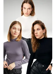 BIPANTOLON Women's 3-Pack Slim Fit Turtleneck Bodysuits