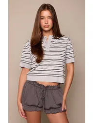 Grey Jersey Ruched Tie Detail Bloomer Shorts - 1