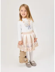 Monnalisa Girls Neoprene Teddy Bear Skirt in Beige