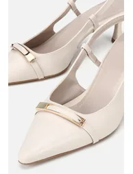 Woman's bone pointed nose gold Buckled open back Stiletto Heel u shoe - 4