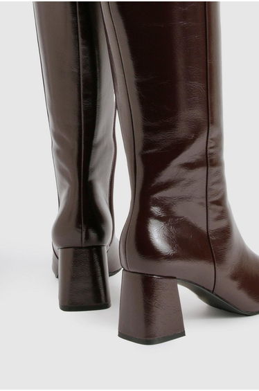 Flared Block Heel Knee High Boots - burgundy product thumbnail 4