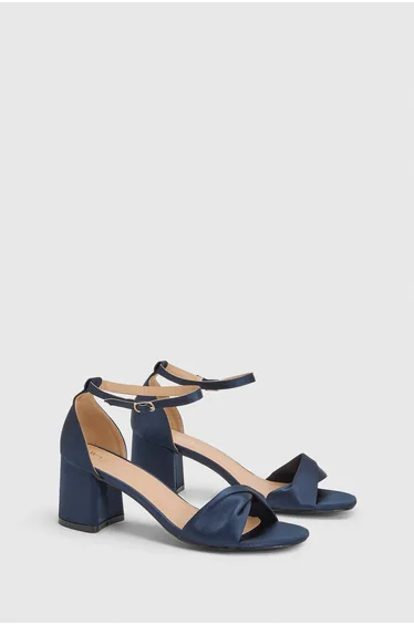 Wide Fit Sophia Satin Soft Twist Medium Block Heel Sandals