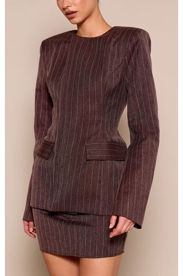Brown Pinstripe Woven Structured Blazer product thumbnail 4