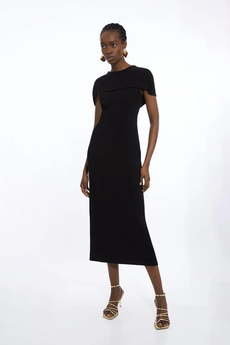 Compact Stretch Viscose Back Drape Tailored Dress