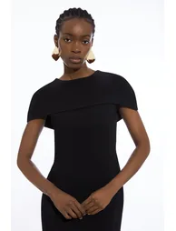 Compact Stretch Viscose Back Drape Tailored Dress - 2