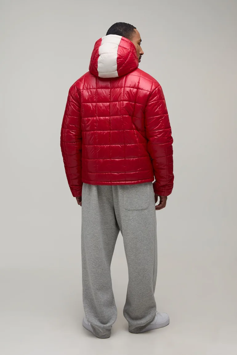 Regular Fit Colour Block Lightweight Puffer - red - 1