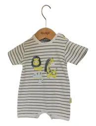 Boys Striped Romper with Animal Print - 4