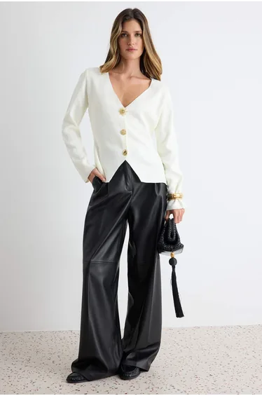 Ecru Trend Button Detailed Knitwear Cardigan