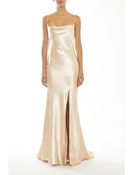 Pippa Champagne Satin Bridesmaid Cowl-Neck Slip Dress - 4
