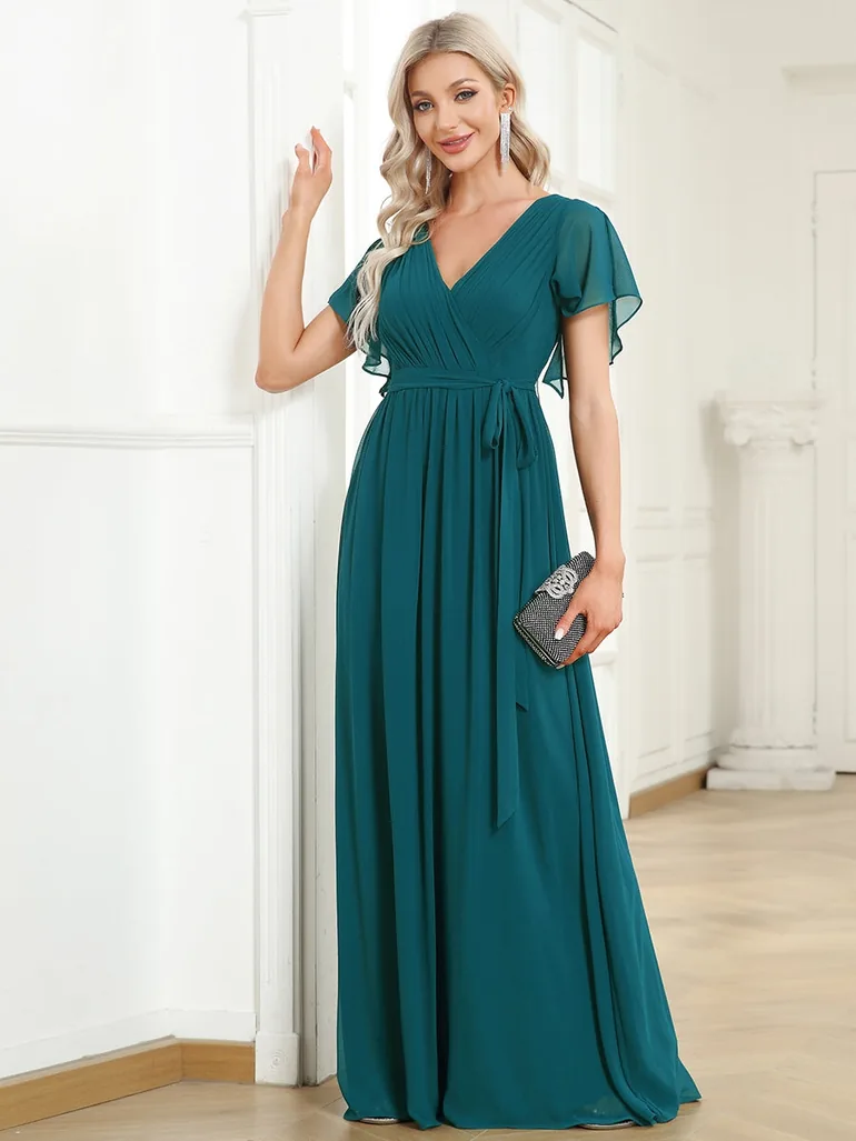pretty LEORA|Plus Size Chiffon Tie-Waist Evening Dress - 2