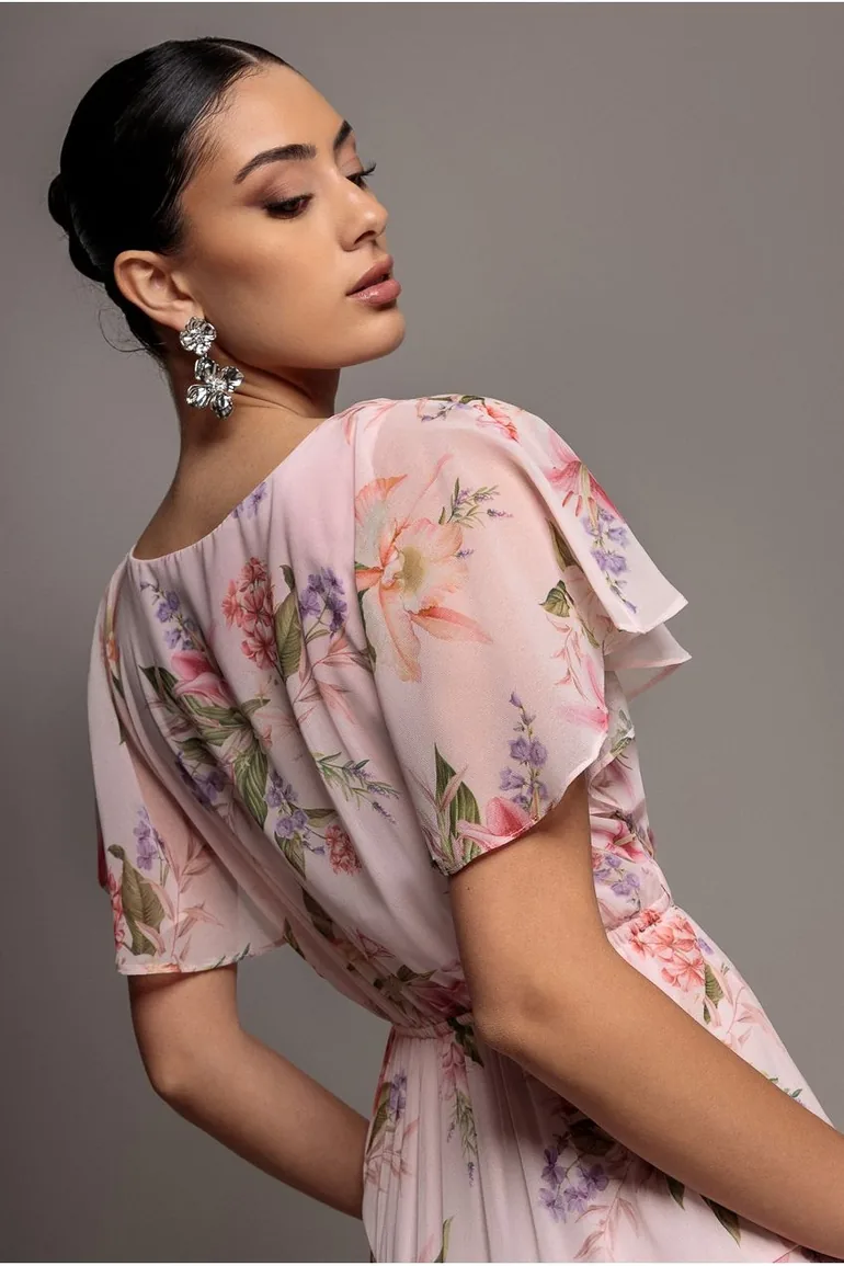 Flutter Sleeve Midaxi Wrap Dress - Blush Pink by Goddiva - 3